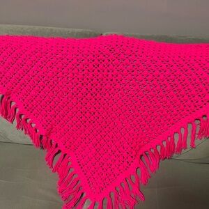 Vibrant Pink Crochet Shawl with Fringe
